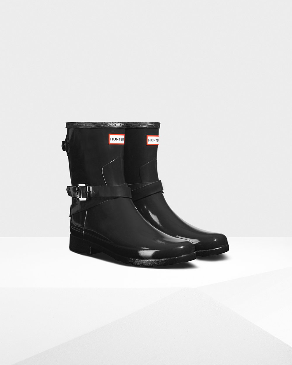 Hunter Refined Adjustable Gloss Short Rain Boots - Store Womens Black - MCWSFP309